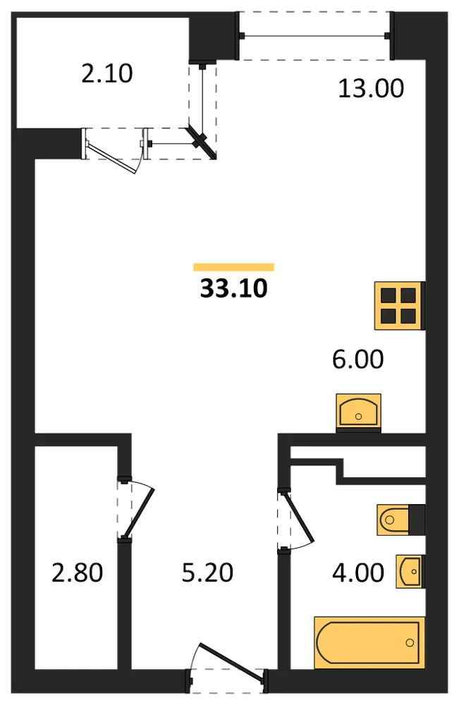Планировка: Студия, 33,1 м²