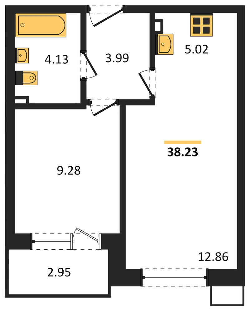 Планировка: 1-комн., 38,2 м²