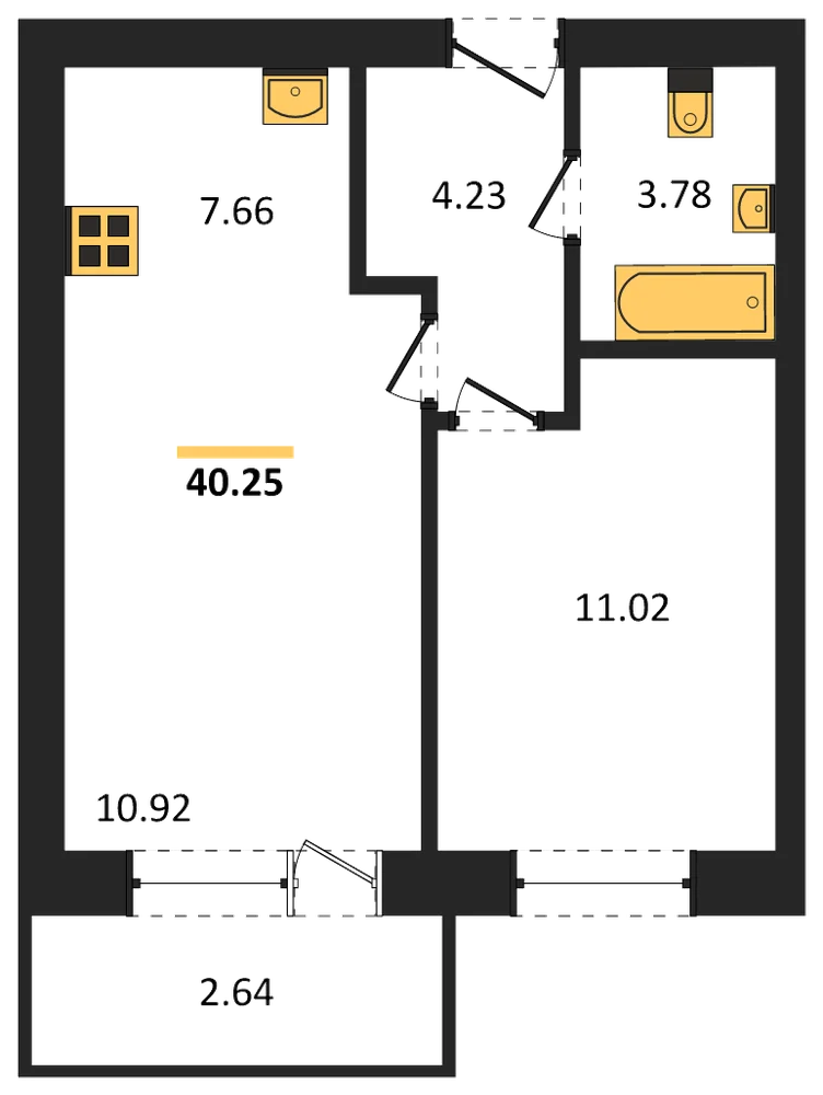 Планировка: 1-комн., 40,3 м²