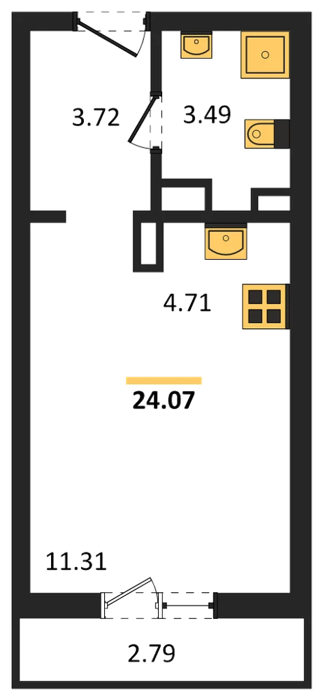 Планировка: Студия, 24,4 м²