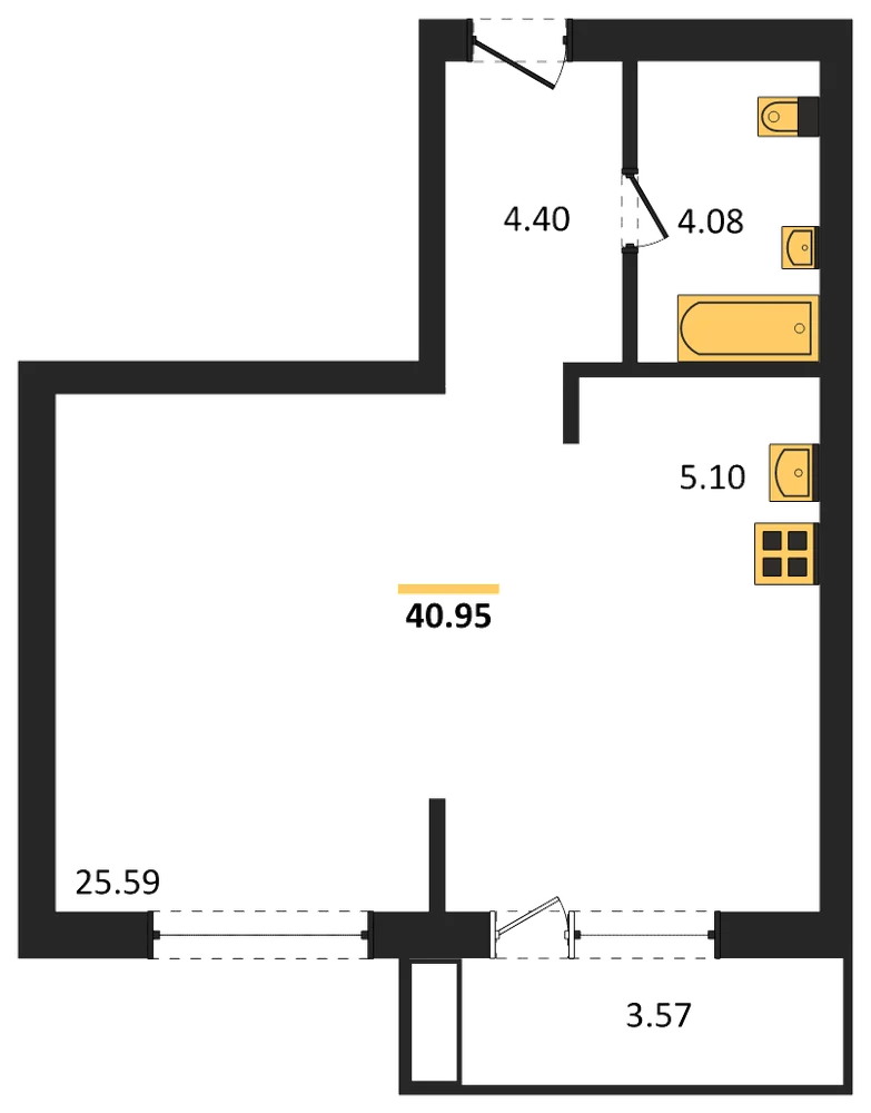 Планировка: Студия, 41 м²