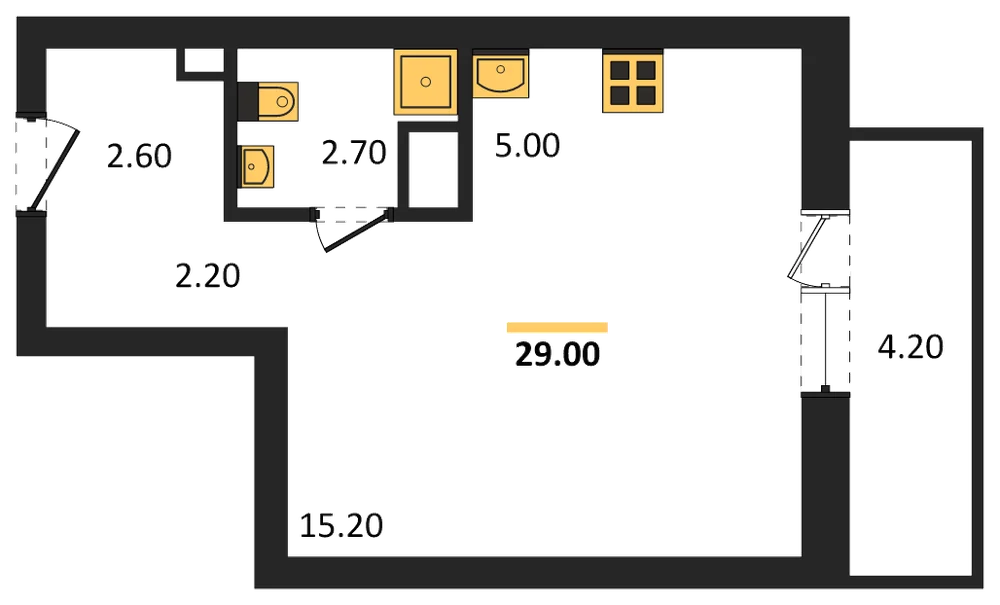 Планировка: Студия, 29 м²