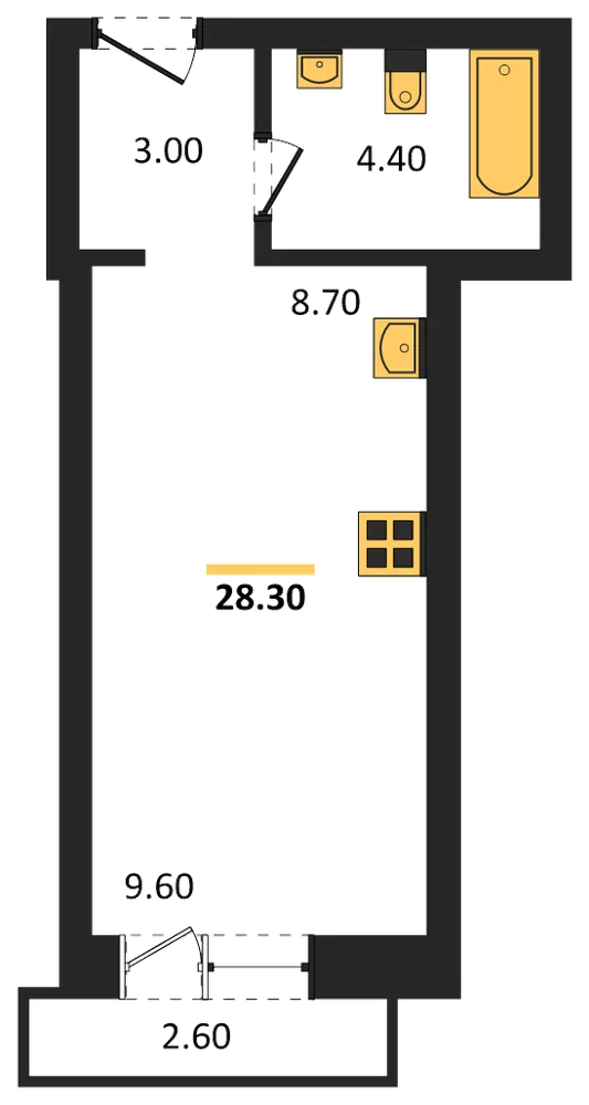 Планировка: Студия, 26,5 м²