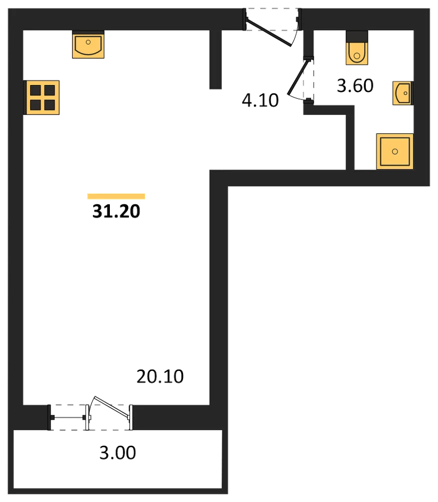 Планировка: Студия, 31,2 м²