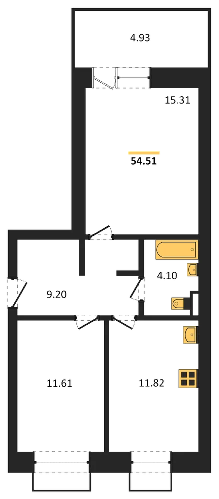 Планировка: 2-комн., 54,5 м²