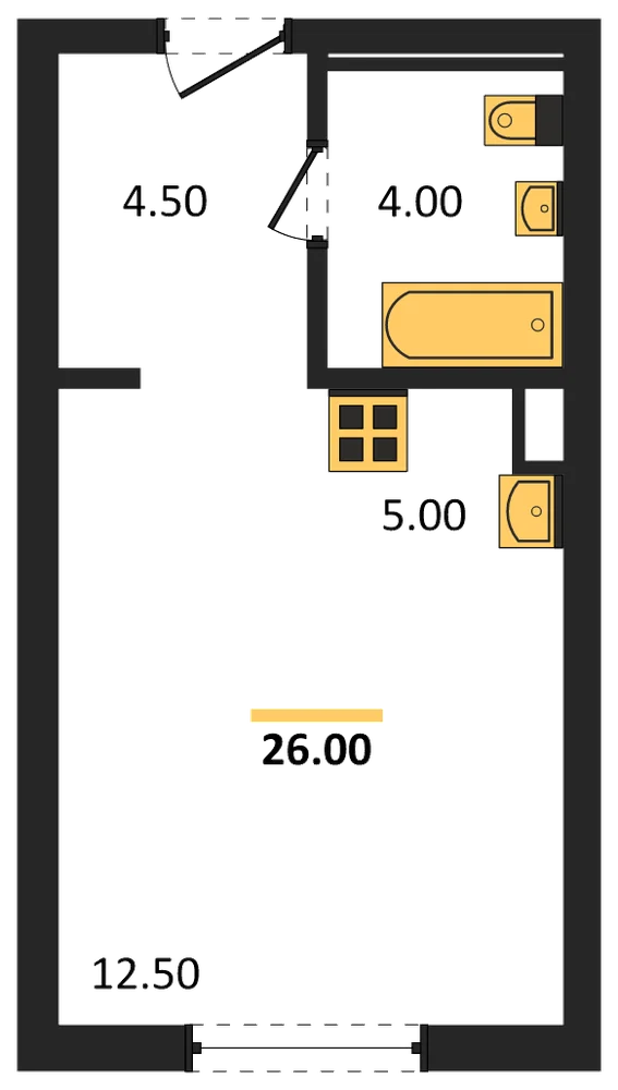 Планировка: Студия, 26 м²
