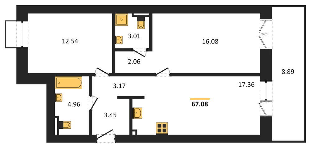 Планировка: 2-комн., 67,1 м²