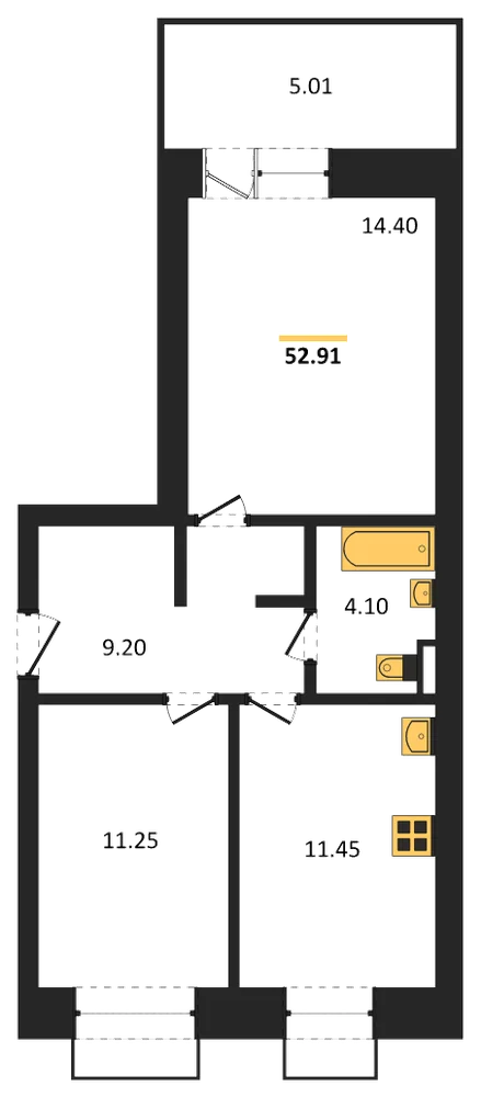 Планировка: 2-комн., 52,8 м²