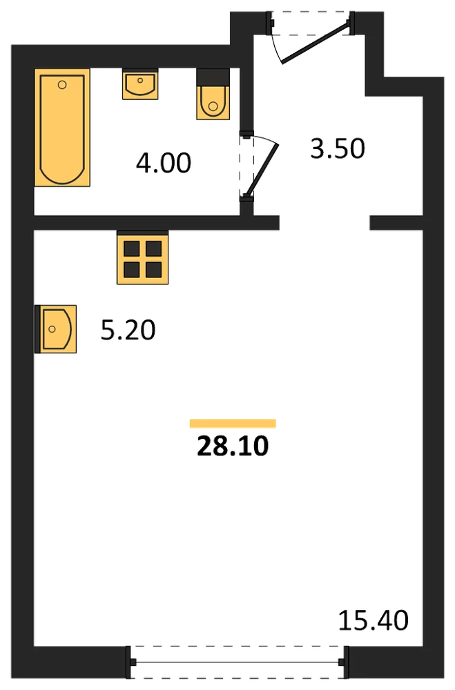 Планировка: Студия, 28,1 м²