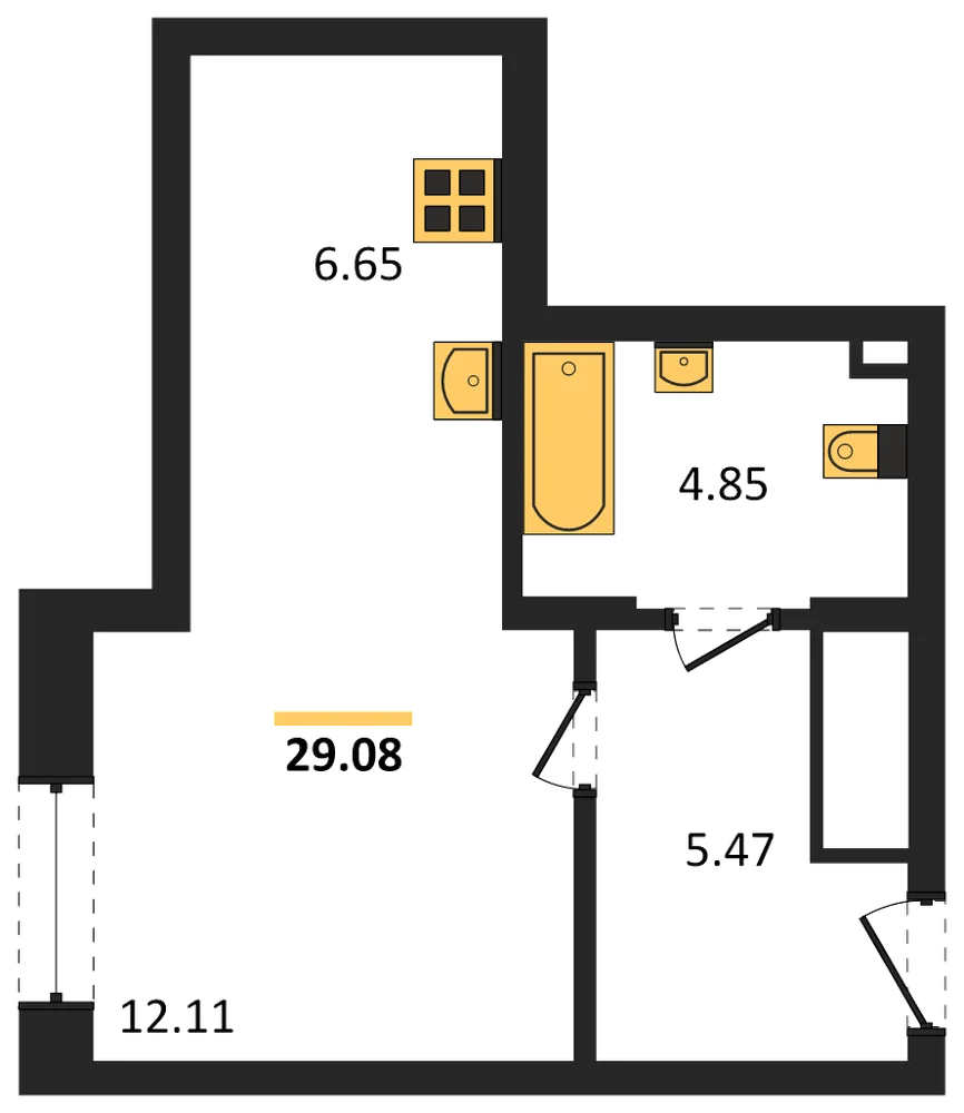 Планировка: Студия, 29,1 м²