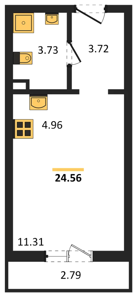 Планировка: Студия, 24,9 м²