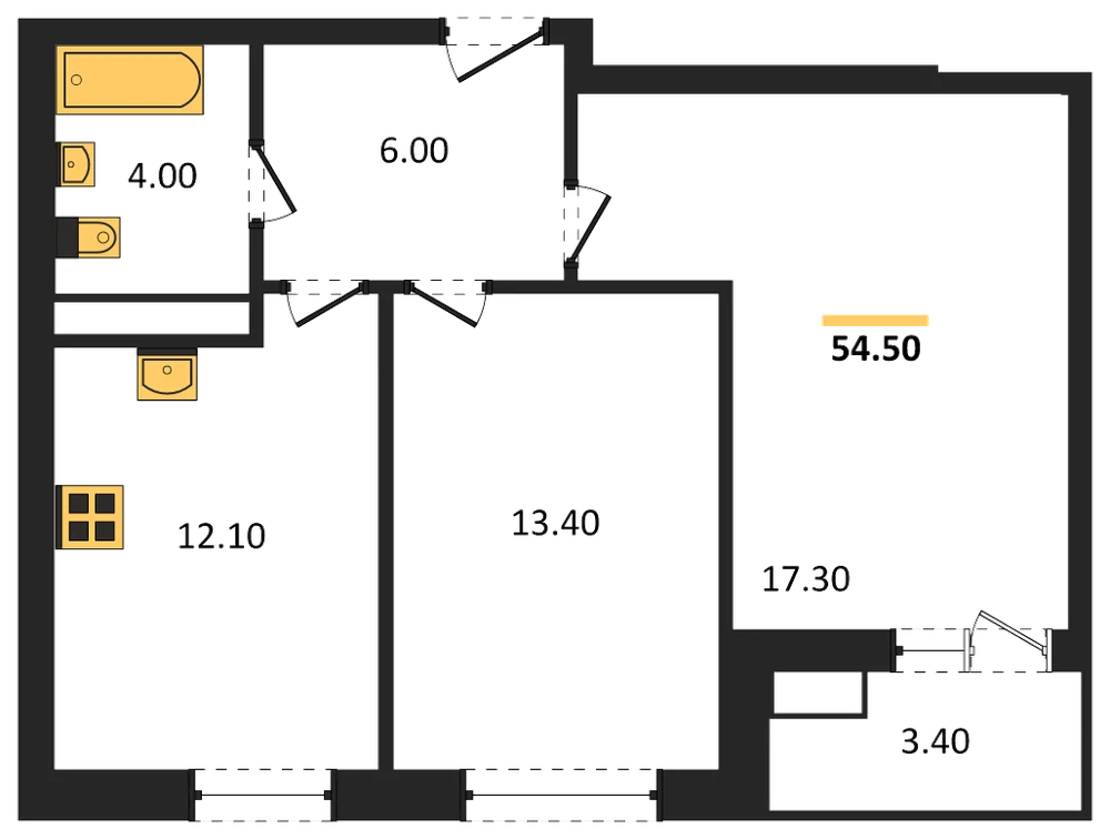 Планировка: 2-комн., 54,5 м²