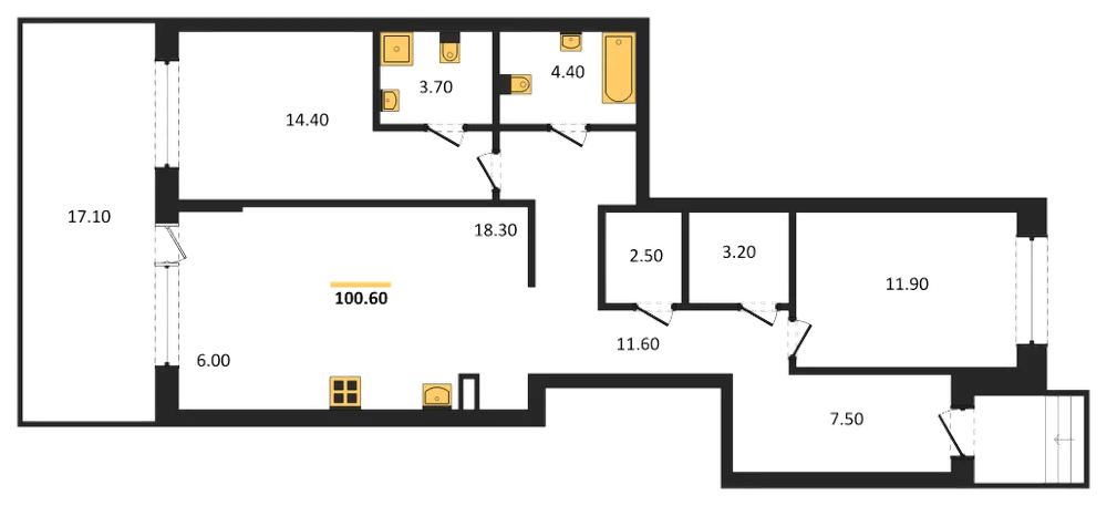 Планировка: 2-комн., 100,3 м²