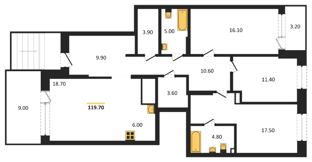 Планировка: 3-комн., 119,3 м²