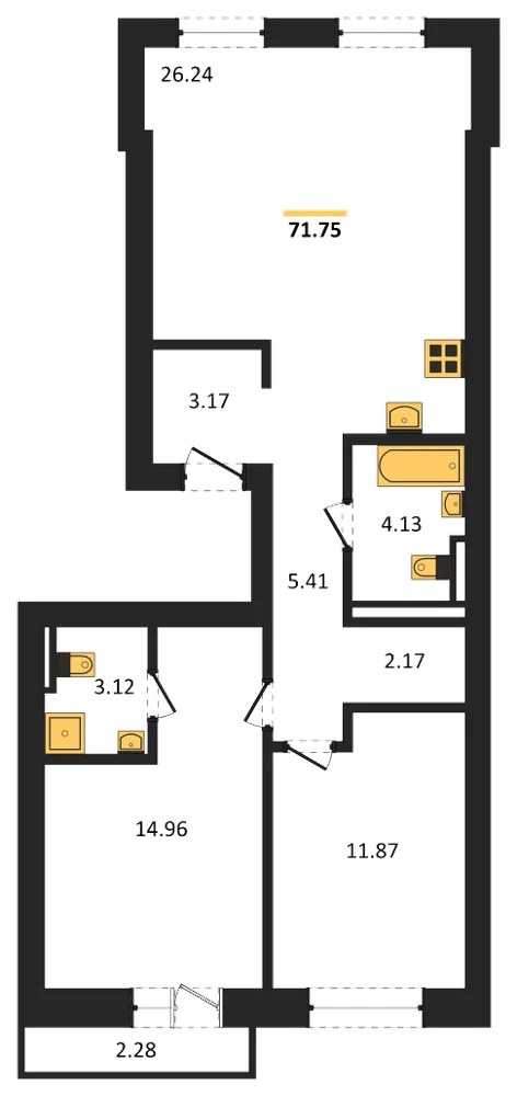 Планировка: 2-комн., 71,8 м²