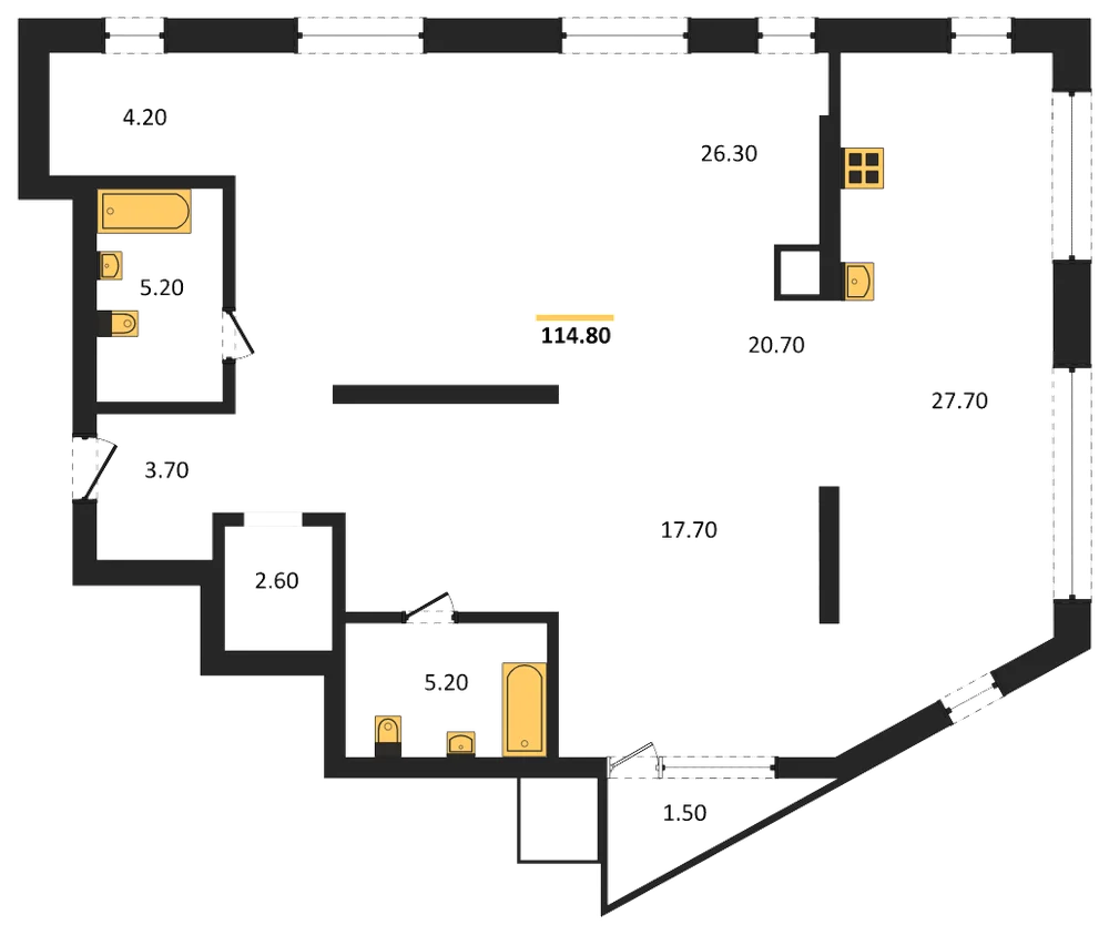 Планировка: Студия, 114,8 м²