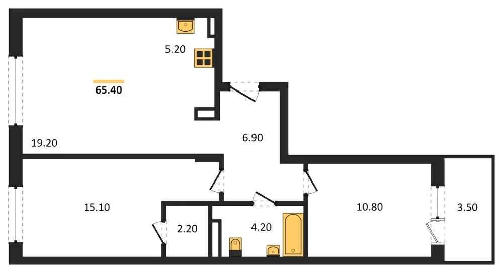 Планировка: 2-комн., 65,4 м²