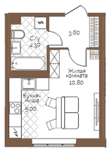 Планировка: Студия, 23,7 м²