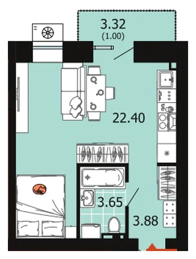 Планировка: Студия, 30,9 м²