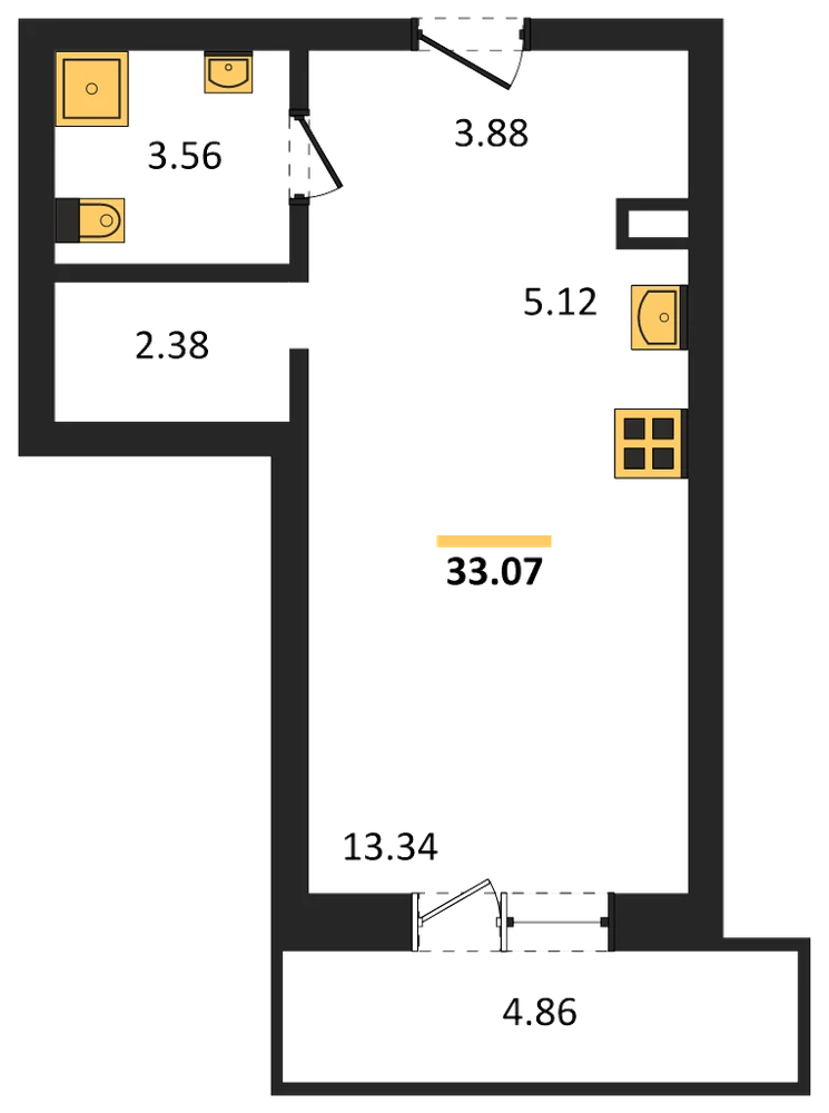 Планировка: Студия, 29,7 м²