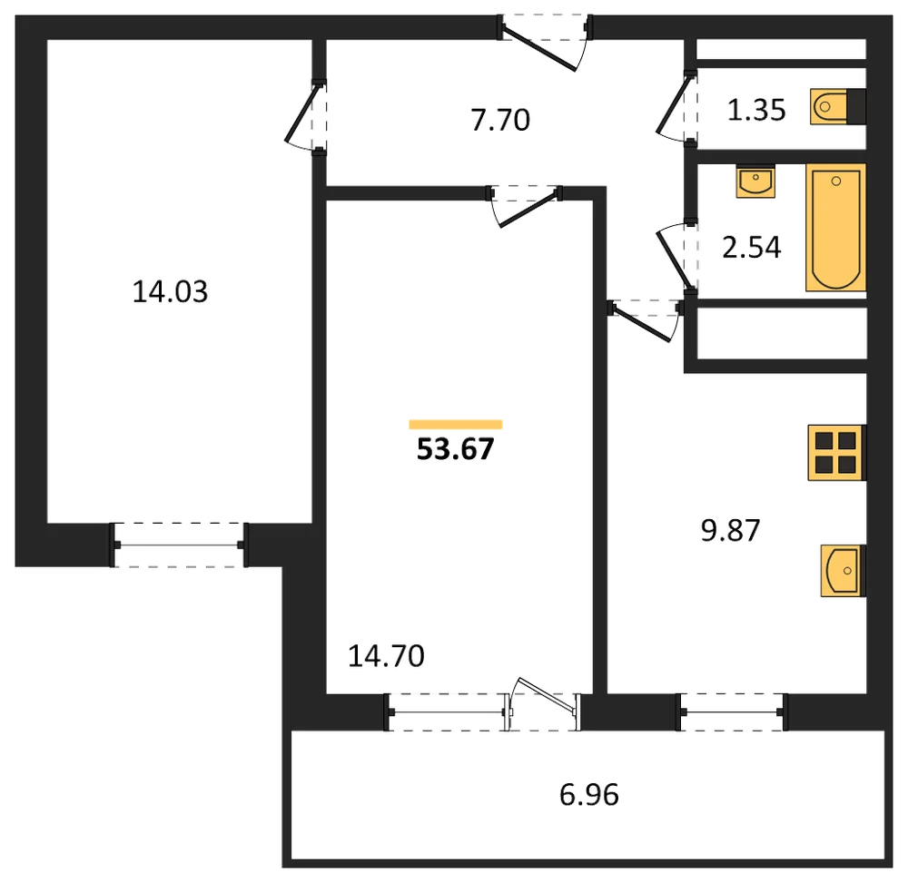 Планировка: 2-комн., 53,7 м²