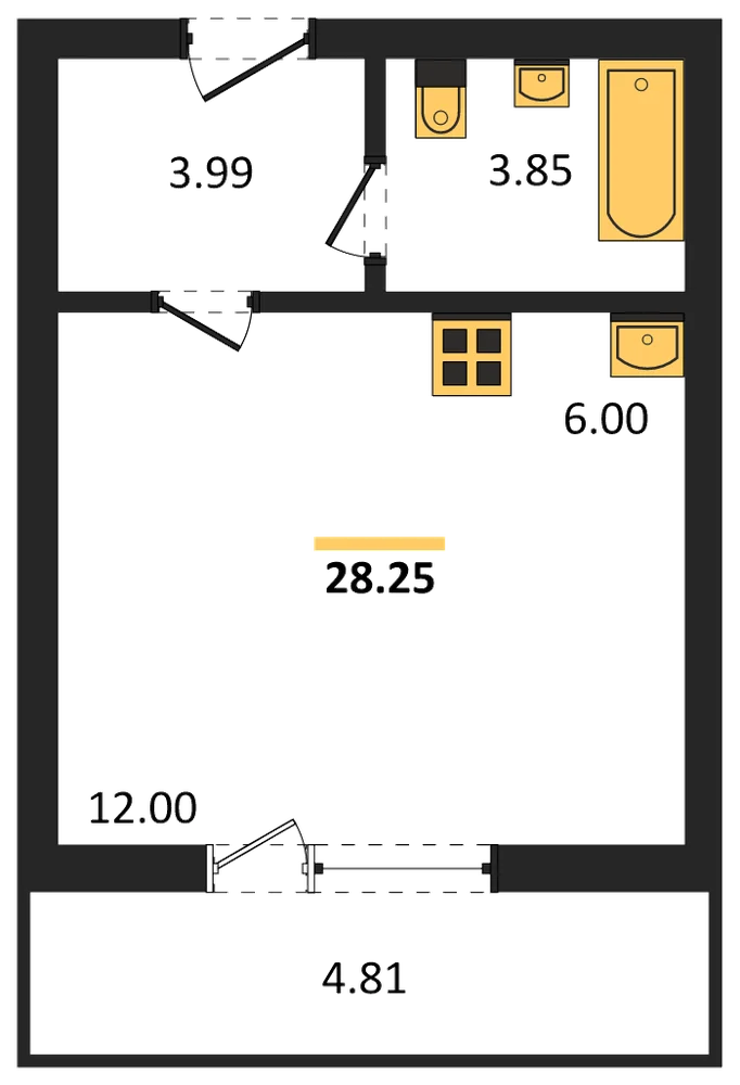 Планировка: Студия, 28,3 м²