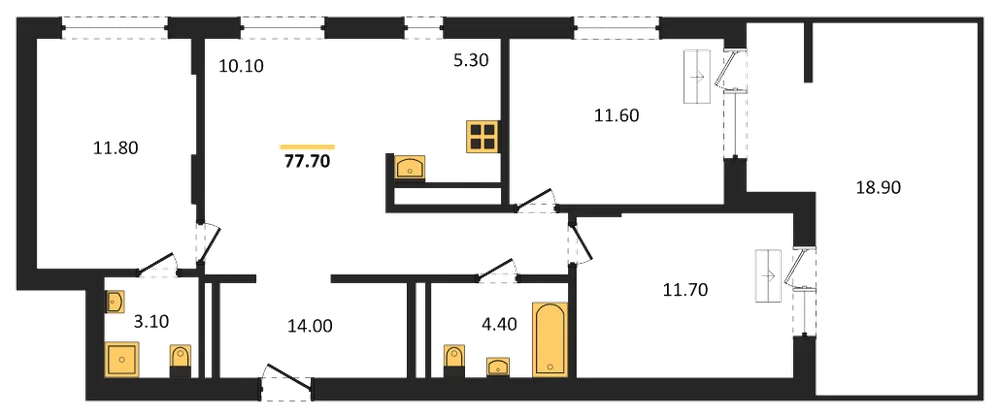 Планировка: 3-комн., 77,7 м²