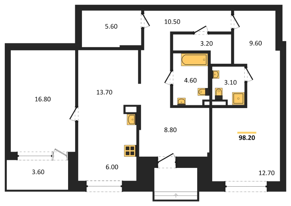 Планировка: 2-комн., 98,2 м²