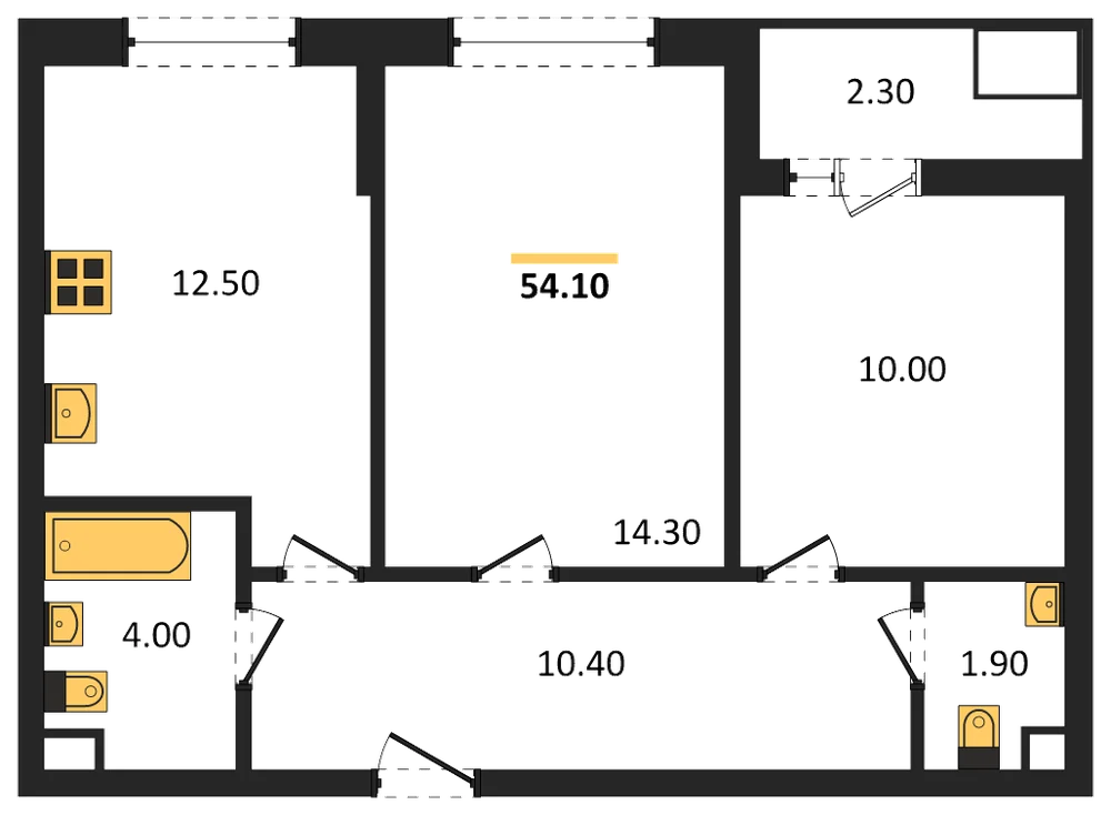 Планировка: 2-комн., 54,8 м²