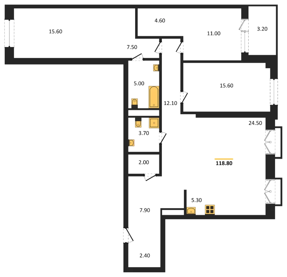Планировка: 4-комн., 118,8 м²