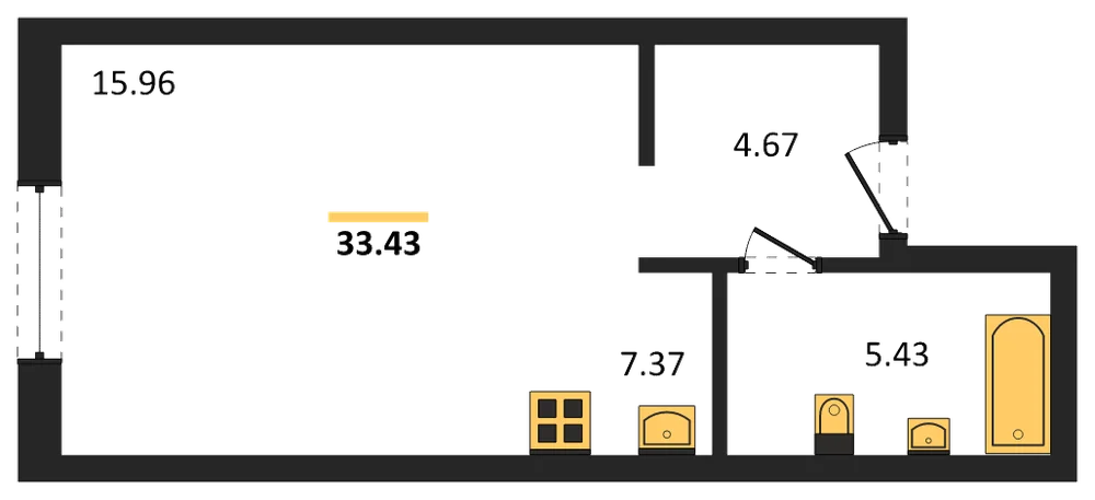Планировка: Студия, 33 м²