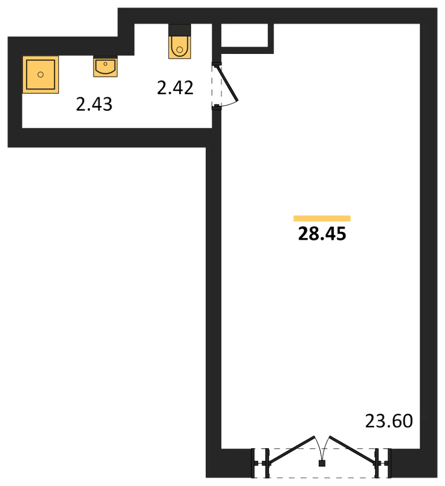 Планировка: Помещение 28,5 м²