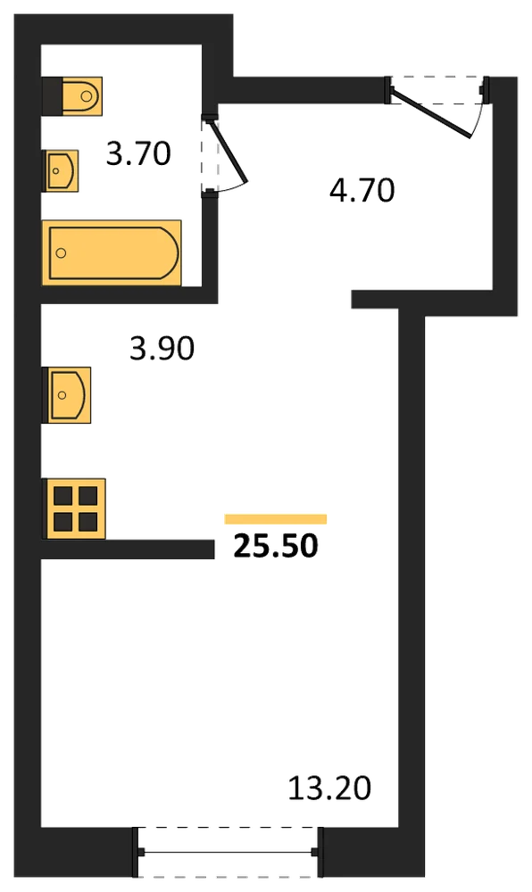 Планировка: Студия, 25,5 м²