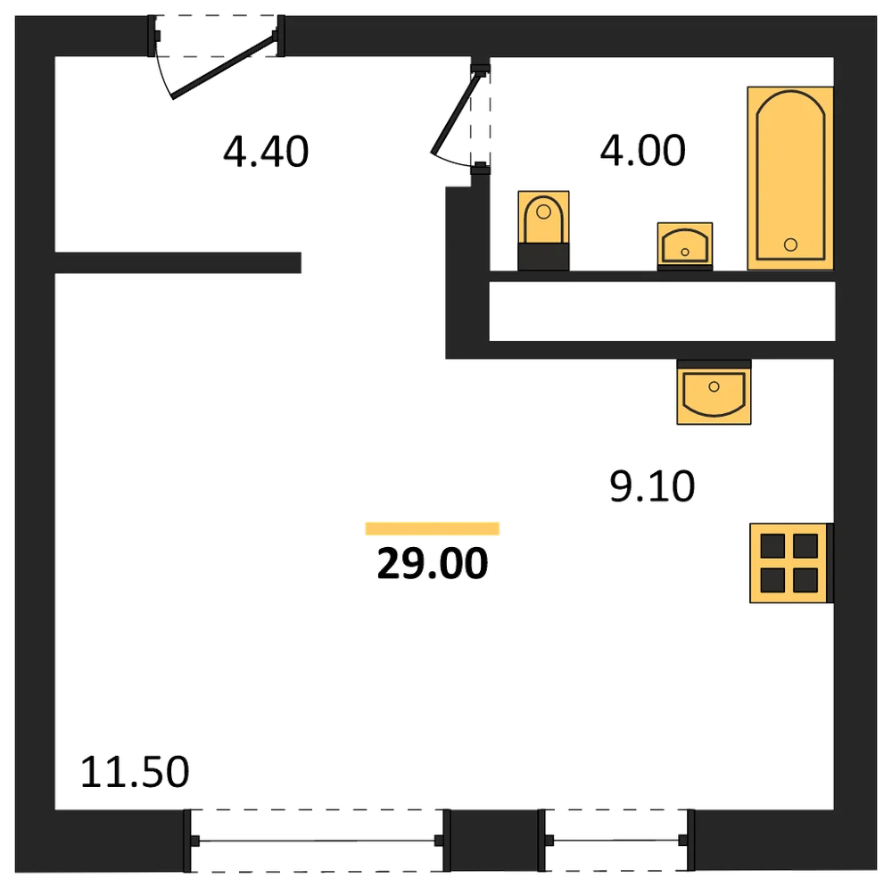 Планировка: Студия, 29 м²