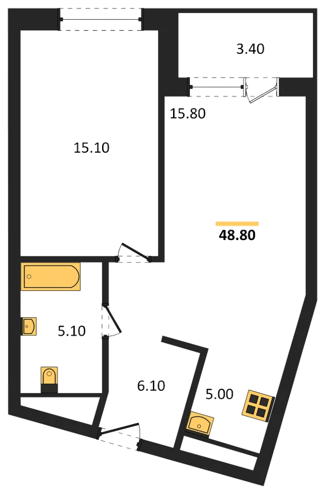 Планировка: 2-комн., 48,8 м²