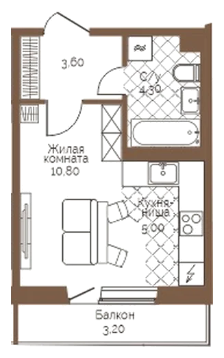 Планировка: Студия, 24,7 м²