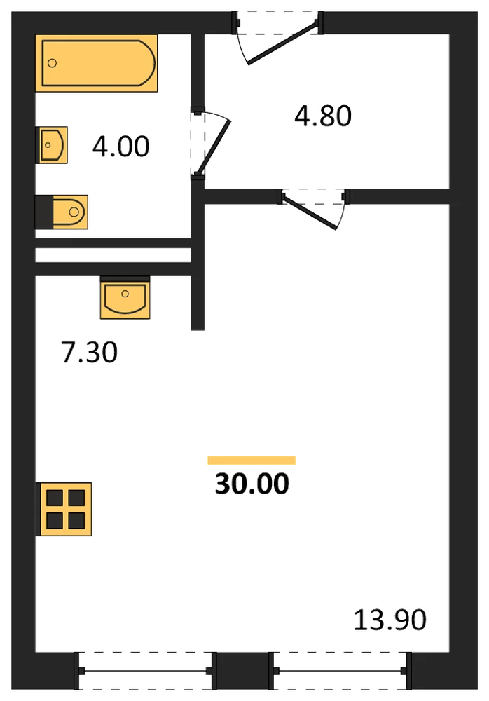 Планировка: Студия, 30 м²