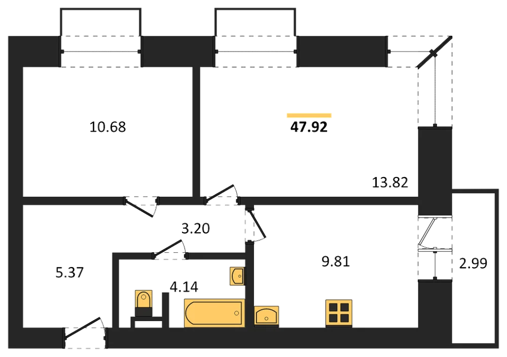 Планировка: 2-комн., 47,9 м²