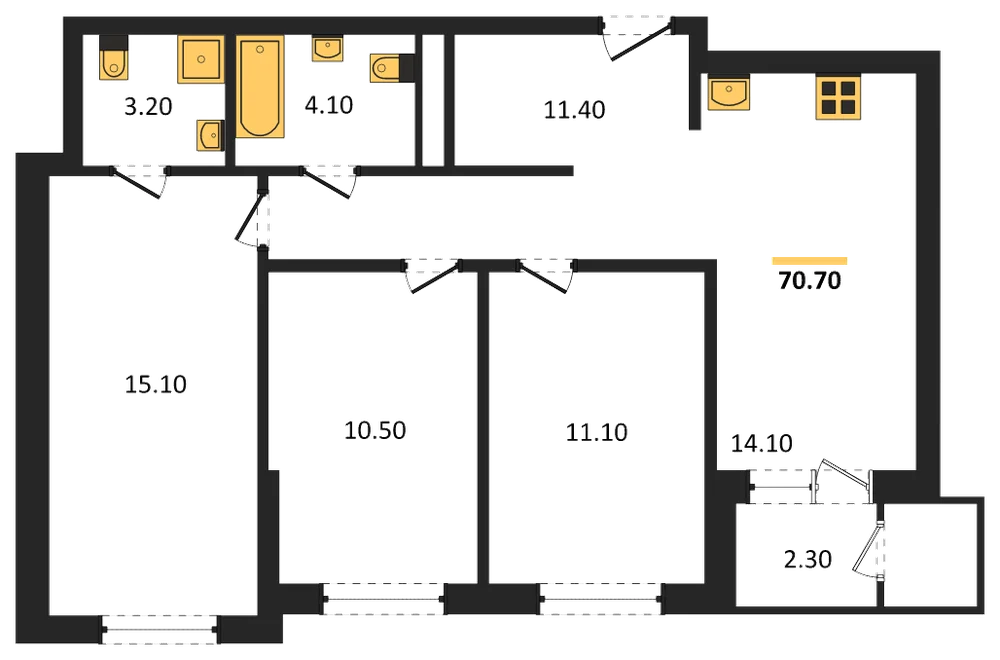 Планировка: 3-комн., 70,7 м²