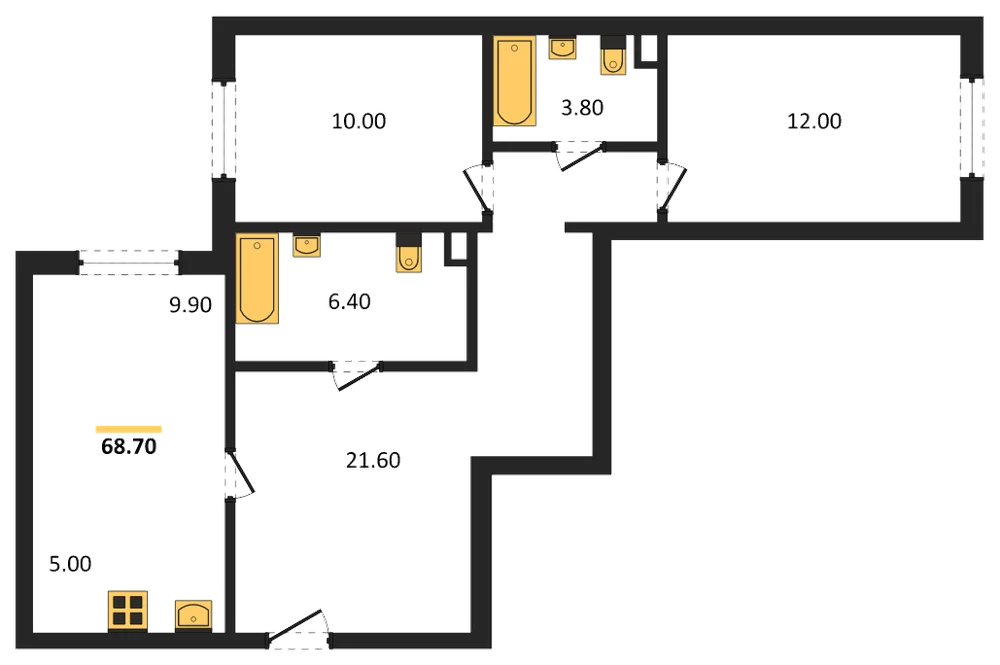 Планировка: 2-комн., 68,7 м²