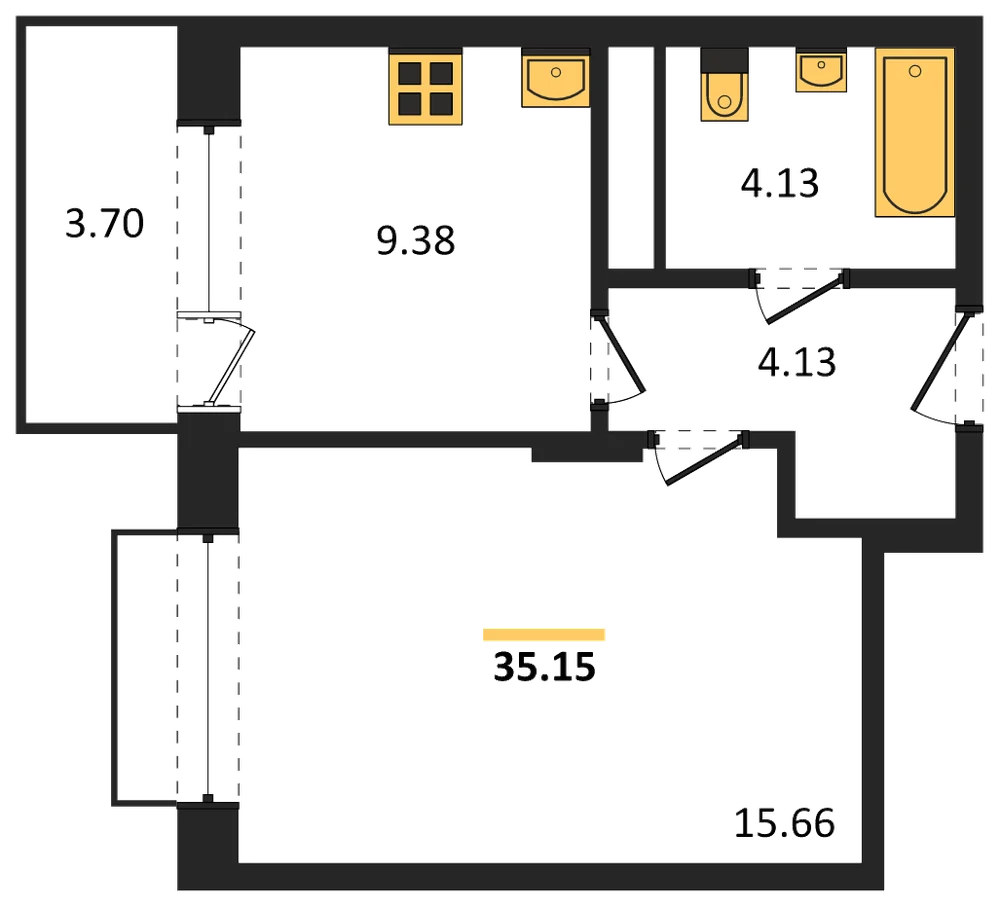 Планировка: 1-комн., 35,2 м²