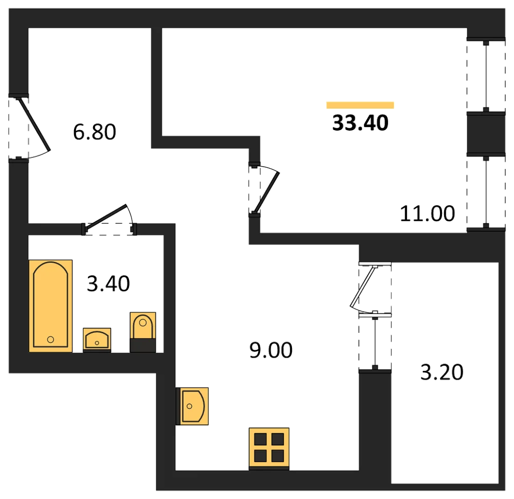 Планировка: 1-комн., 31,8 м²