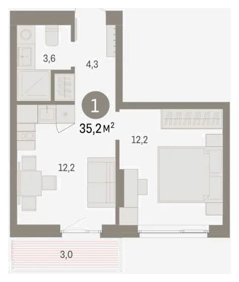 Планировка: 1-комн., 35,2 м²