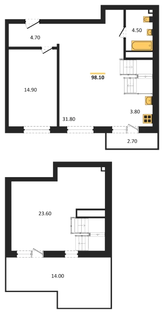 Планировка: 2-комн., 97,4 м²