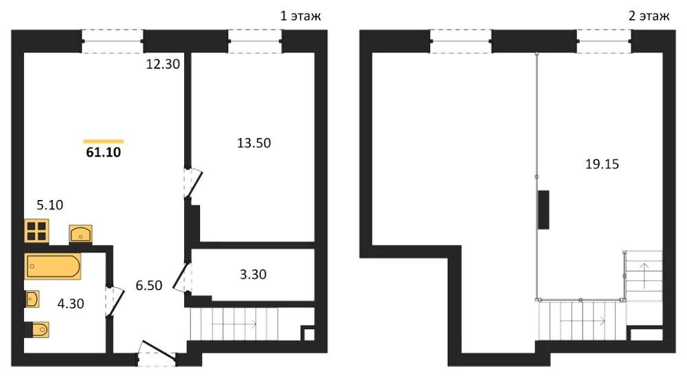 Планировка: 2-комн., 60,1 м²