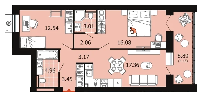 Планировка: 2-комн., 67,1 м²