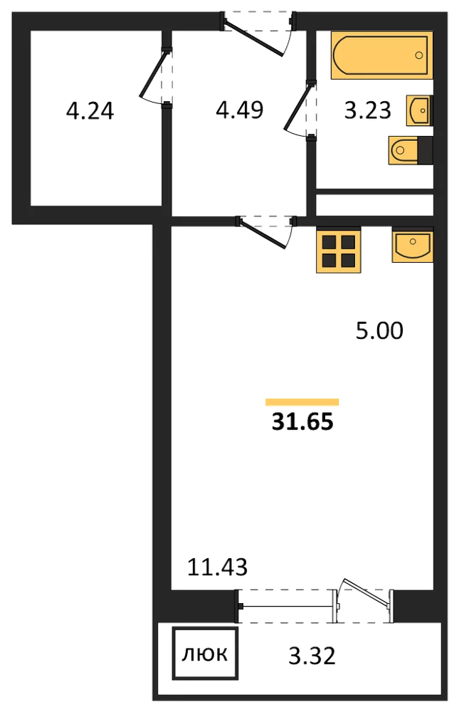 Планировка: Студия, 31,7 м²
