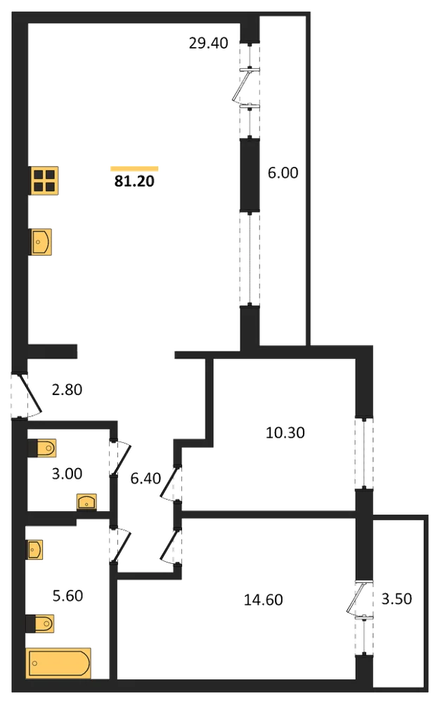 Планировка: 2-комн., 81,5 м²