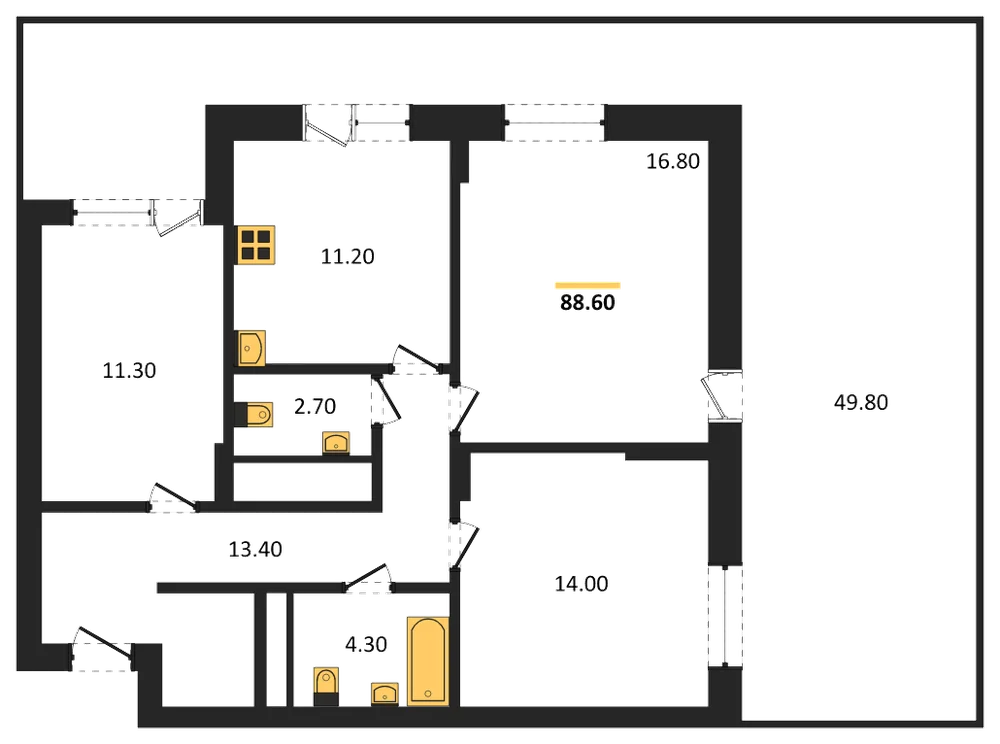 Планировка: 3-комн., 86,3 м²