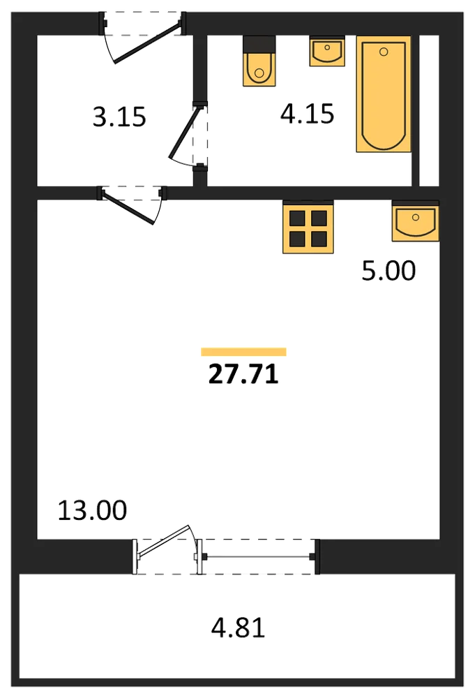 Планировка: Студия, 27,7 м²